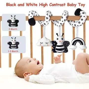 Car Seat Toys, Infant Baby Spiral Activity Hanging Toys Stroller Toys for Car Seat Stroller Bar Crib Bassinet Mobile with BB Squeaker and Rattles (Bee)