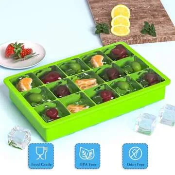 Ice Cube Tray, 3 Pack Silicone Ice Tray Easy-Release Flexible 15 Ice Cube Molds, Stackable Ice Trays for Freezer, Ice Cube Size 1.2 IN for Cocktail, Whiskey, Juice, Baby Food, BPA Free