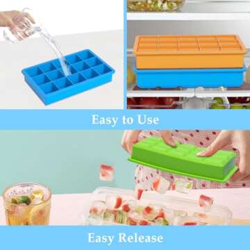 Ice Cube Tray, 3 Pack Silicone Ice Tray Easy-Release Flexible 15 Ice Cube Molds, Stackable Ice Trays for Freezer, Ice Cube Size 1.2 IN for Cocktail, Whiskey, Juice, Baby Food, BPA Free