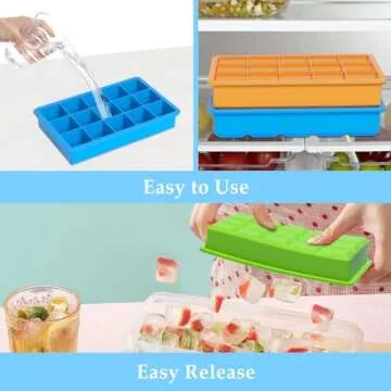 Ice Cube Tray, 3 Pack Silicone Ice Tray Easy-Release Flexible 15 Ice Cube Molds, Stackable Ice Trays for Freezer, Ice Cube Size 1.2 IN for Cocktail, Whiskey, Juice, Baby Food, BPA Free
