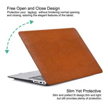 DTangLsm Fit Crocodile MacBook Pro 13 inch Case 2023 2022 2021-2016 M2 M1 A2338 A2289 A2251 A2159 A1989 A1706 A1708 with Touch Bar, Faux Vegan Leather Hard Shell Snakeskin Case & Keyboard Cover,Brown