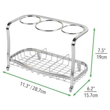 mDesign Steel Bathroom Countertop Hair Tool Storage Organizer Accessory Basket Tray, Vanity Table Holder for Hair Dryer, Straightener, Curling Iron, Styling Products, Hyde Collection - Chrome