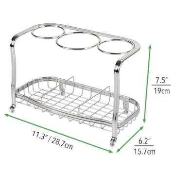 mDesign Steel Bathroom Countertop Hair Tool Storage Organizer Accessory Basket Tray, Vanity Table Holder for Hair Dryer, Straightener, Curling Iron, Styling Products, Hyde Collection - Chrome