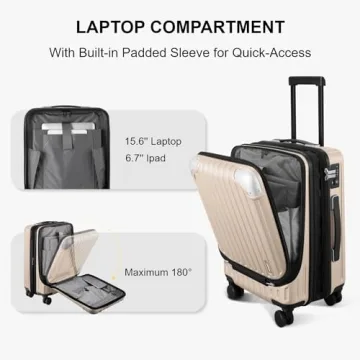 LEVEL8 Grace EXT Carry On Luggage, 20 Inch Expandable Hardside Suitcase, Abs+Pc Harshell Spinner Luggage with Tsa Lock, Spinner Wheels, Champagne, 20 Inch Carry-On