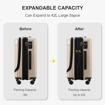 LEVEL8 Grace EXT Carry On Luggage, 20 Inch Expandable Hardside Suitcase, Abs+Pc Harshell Spinner Luggage with Tsa Lock, Spinner Wheels, Champagne, 20 Inch Carry-On