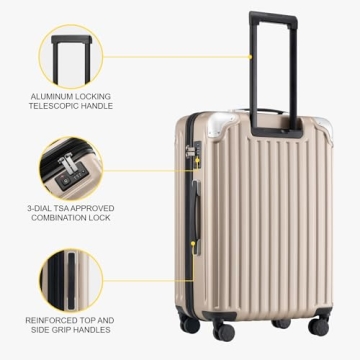 LEVEL8 Grace EXT Carry On Luggage, 20 Inch Expandable Hardside Suitcase, Abs+Pc Harshell Spinner Luggage with Tsa Lock, Spinner Wheels, Champagne, 20 Inch Carry-On