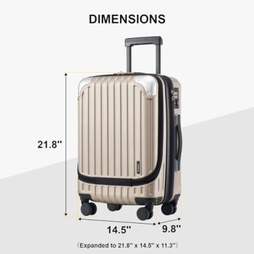LEVEL8 Grace EXT Carry On Luggage, 20 Inch Expandable Hardside Suitcase, Abs+Pc Harshell Spinner Luggage with Tsa Lock, Spinner Wheels, Champagne, 20 Inch Carry-On