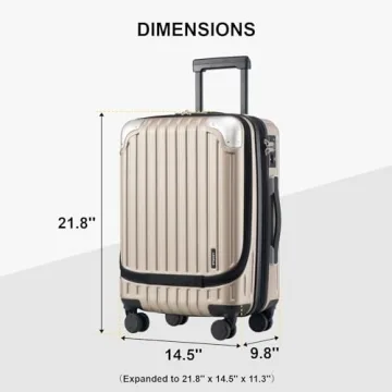 LEVEL8 Grace EXT Carry On Luggage, 20 Inch Expandable Hardside Suitcase, Abs+Pc Harshell Spinner Luggage with Tsa Lock, Spinner Wheels, Champagne, 20 Inch Carry-On