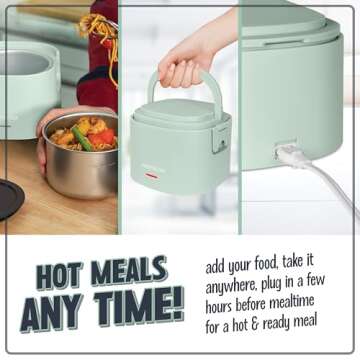Nostalgia Portable 20-Ounce Electric Heated Lunch Box – Travel Size 2.5 Cup Capacity for Soup, Chili, and Leftovers – Leak Proof Silicone Sealed Lid, Foldable Carry Handle, Detachable Cord – Sage