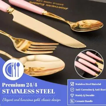 Stylish Caliamary Gold 24-piece Pink Flatware Set
