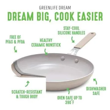 GreenLife Dream 10-Piece Ceramic Nonstick Cookware Set, Pots Frying & Sauce Pans, PFAS-Free & PFOA-Free, Dishwasher & Oven Safe, Stay-Cool Handles, Durable Aluminum Body, Versatile Cooking, Taupe