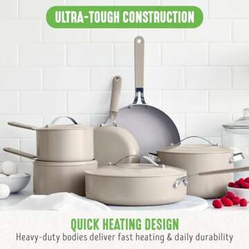 GreenLife Dream 10-Piece Ceramic Nonstick Cookware Set, Pots Frying & Sauce Pans, PFAS-Free & PFOA-Free, Dishwasher & Oven Safe, Stay-Cool Handles, Durable Aluminum Body, Versatile Cooking, Taupe