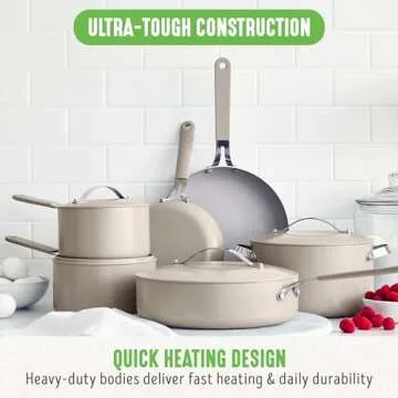 GreenLife Dream 10-Piece Ceramic Nonstick Cookware Set, Pots Frying & Sauce Pans, PFAS-Free & PFOA-Free, Dishwasher & Oven Safe, Stay-Cool Handles, Durable Aluminum Body, Versatile Cooking, Taupe