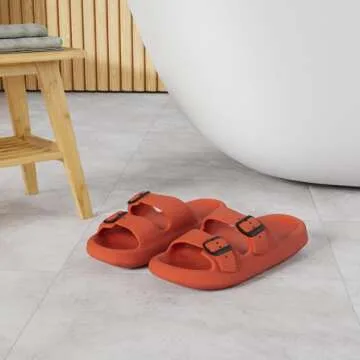 Women pillow Slippers Slides Double Buckle EVA Flat Sandal Shower Shoes Bathroom Soft Thick Sole Gym...