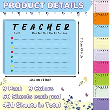 Colorful 9 Pack Teacher Notepads for Organization Gifts