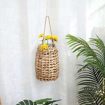 Handmade Woven Water Hyacinth Hanging Basket for Home Decor