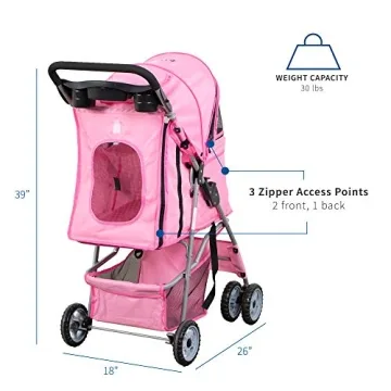 VIVO Pink 4 Wheel Pet Stroller - Foldable and Spacious