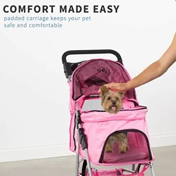 VIVO Pink 4 Wheel Pet Stroller - Foldable and Spacious