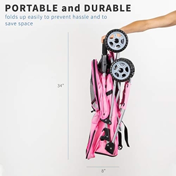 VIVO Pink 4 Wheel Pet Stroller - Foldable and Spacious
