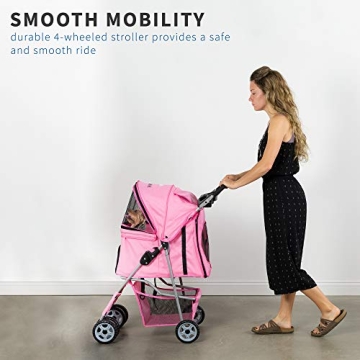 VIVO Pink 4 Wheel Pet Stroller - Foldable and Spacious