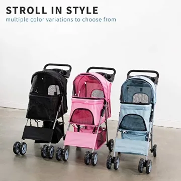 VIVO Pink 4 Wheel Pet Stroller - Foldable and Spacious