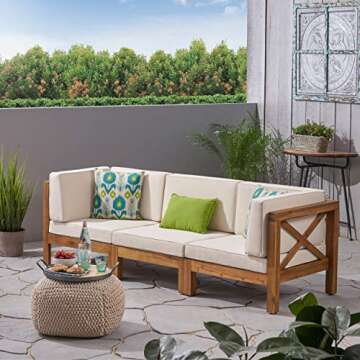 Great Deal Furniture GDFStudio Outdoor Sectional Sofa Set | 3-Seater | Acacia Wood | Water-Resistant...