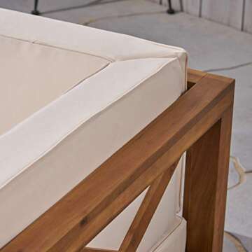 Great Deal Furniture GDFStudio Outdoor Sectional Sofa Set | 3-Seater | Acacia Wood | Water-Resistant Cushions | Teak and Beige