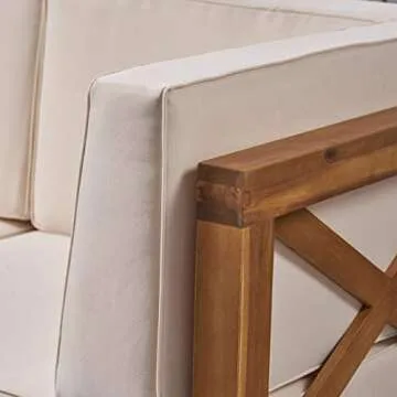 Great Deal Furniture GDFStudio Outdoor Sectional Sofa Set | 3-Seater | Acacia Wood | Water-Resistant Cushions | Teak and Beige