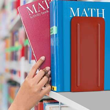 Acrimet Sleek Minimalist Metal Bookend with Non-Slip Base, Modern Decorative Book Holder, Book Shelf Holder for Home Office Organization, 9” Height, Red Color, 1 Pair