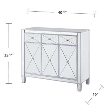 SEI FURNITURE Mirage Cabinet, Mirrored with matte silver trim.