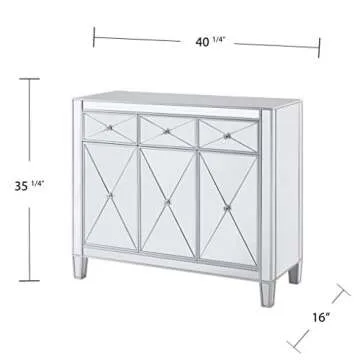 SEI FURNITURE Mirage Cabinet, Mirrored with matte silver trim.