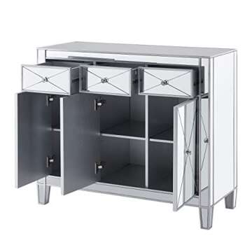 SEI FURNITURE Mirage Cabinet, Mirrored with matte silver trim.