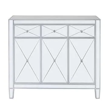 SEI FURNITURE Mirage Cabinet, Mirrored with matte silver trim.