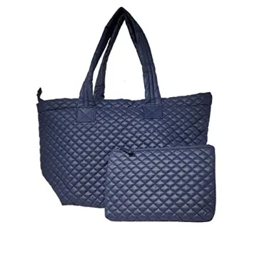 CLARANY Comfortable Lightweight Large Quilted Tote bag with Pouch water repellent NAVY