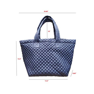 CLARANY Comfortable Lightweight Large Quilted Tote bag with Pouch water repellent NAVY