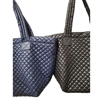 CLARANY Comfortable Lightweight Large Quilted Tote bag with Pouch water repellent NAVY