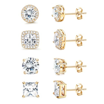 MILACOLATO 18K Gold Plated CZ Stud Earrings for Sensitive Ears