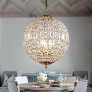 ALOADECOR 3-Light Antique Gold Globe Crystal Chandelier