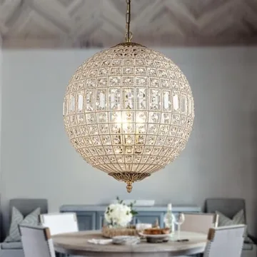ALOADECOR 3-Light Antique Gold Globe Crystal Chandelier