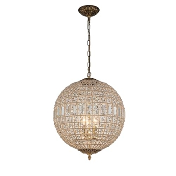 ALOADECOR 3-Light Antique Gold Globe Crystal Chandelier