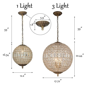 ALOADECOR 3-Light Antique Gold Globe Crystal Chandelier