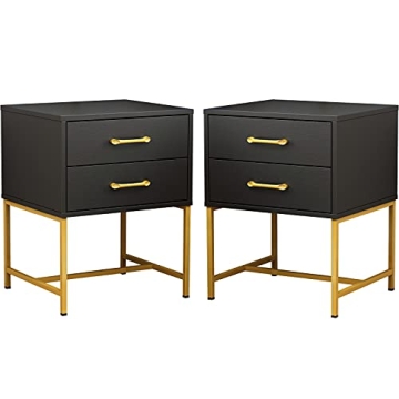 FAMAPY Nightstand Set of 2 with Drawers End Table, Modern Industrial Bedside Table with Metal Frame ...