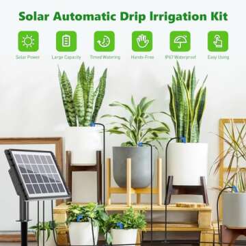 HEKIWAY Solar Drip Irrigation System, Auto Watering Kit for 15 Pots, Solar-Powered Plant Watering, 2...