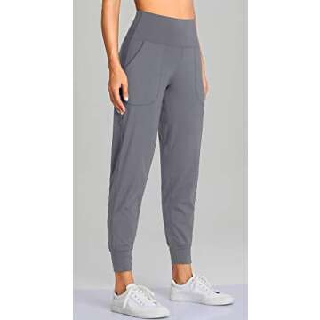 Oalka Women's Joggers High Waist Yoga Pockets Sweatpants Sport Workout Pants Light Grey XS