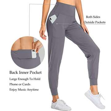 Oalka Women's Joggers High Waist Yoga Pockets Sweatpants Sport Workout Pants Light Grey XS