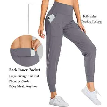 Oalka Women's Joggers High Waist Yoga Pockets Sweatpants Sport Workout Pants Light Grey XS