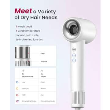 COSHARE Ionic Hair Dryer, Fast Drying & Low Noise