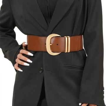 WHIPPY Women Wide Elastic Waist Belt for Dresses - Fashion Gold Buckle Stretchy Leather Waistband fo...