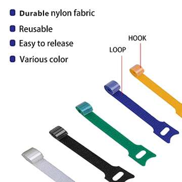 100 PCS 8 x 1/2 Inch Reusable Fastening Cable Ties White with Hook Loop Rope Holder, KOOWIN Adjustab...
