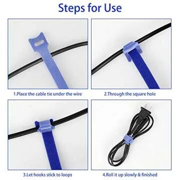 100 PCS 8 x 1/2 Inch Reusable Fastening Cable Ties White with Hook Loop Rope Holder, KOOWIN Adjustable Cord Organization Straps Management Cable Wraps Cord Wire Organizer for Home and Office